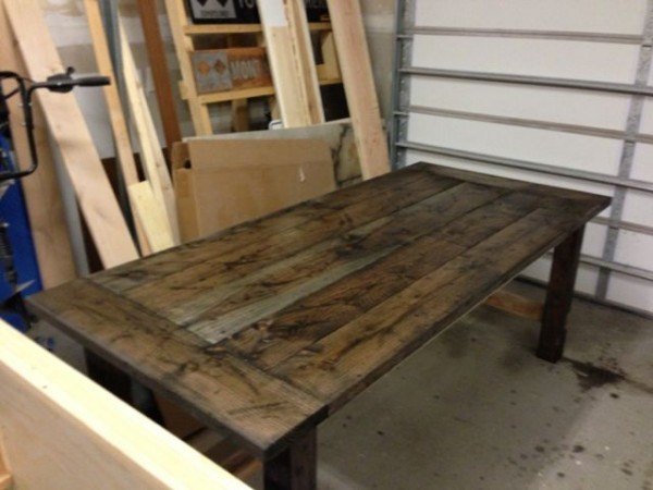 farm table with vinegar and steel wool
