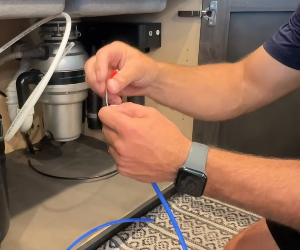 white tube into blue